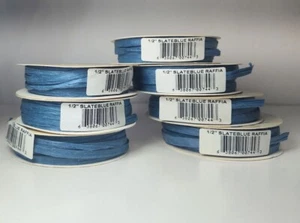 Lot of 7 - Slate Blue - Raffia Rolls - 30 Feet - 1/2" Ribbon - Paramount Papers - Picture 1 of 5