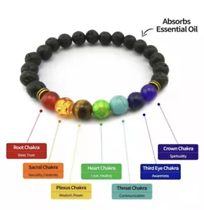 2 - 7 Chakra Healing Bead Lava Bracelets Natural Reiki Stone 7 8mm Meditation - Picture 1 of 4