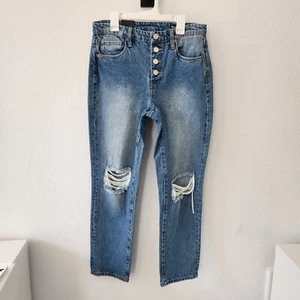 Pantalones de mezclilla recortados en blanco Nueva York The Madison talla 27 de gran altura exterior con botones mosca - Imagen 1 de 8