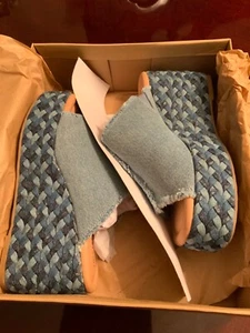 NEW LUCKY BRAND SCIPPIO ESPADRILLE PLATFORM SLIDE SANDAL ACID DENIM SIZE 8 1/2 - Picture 1 of 7