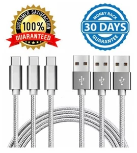 3x Nylon Braided Silver USB Type-C 3.1 Data Sync Charger Fast 3ft Charging Cable - Picture 1 of 8