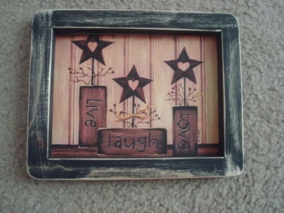  Prim Country Print*LIVE-LAUGH-LOVE with STARS* black frame 6" x 8" - Image 1 of 3
