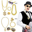 5Pcs Hip Hop Costume Kit, 80s 90s Dollar Sign Necklace Sunglasses BraceletBH