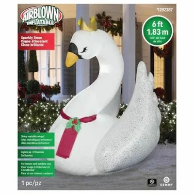GEMMY 6FT SWAN Christmas Airblown Inflatable w Metallic Wings Lighted Yard Decor