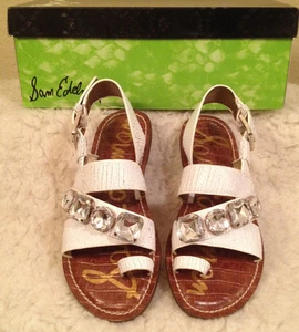 NIB $130 Sam Edelman WHITE CRACKLED RHINESTONE Gladiator Sandals Womens 6 M - Picture 1 of 4