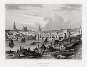 Großbritannien: New Castle. Eisenbahnbrücke. Echter Stahlstich um 1860 - Picture 1 of 1