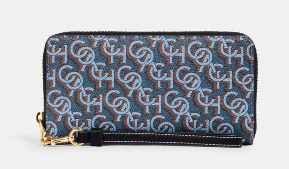 🩷COACH CZ328 Long Zip Around Wallet In Signature Canvas With Cherry Print 