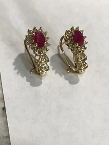 Ruby And Diamond 14k Yellow Gold Earrings - Picture 1 of 9