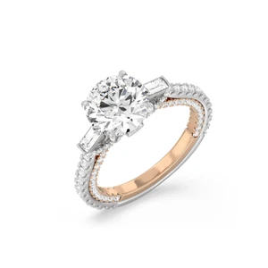14K Multi Tone Gold Wedding Ring 2.50 Ct Round Cut IGI Lab Created Diamond - Picture 1 of 9