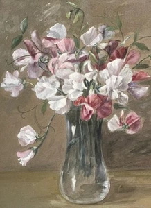 AMERICAN SCHOOL ARTS N CRAFTS 1935 MIXED MEDIA FLORAL STUDY OIL PAINTING - Picture 1 of 6
