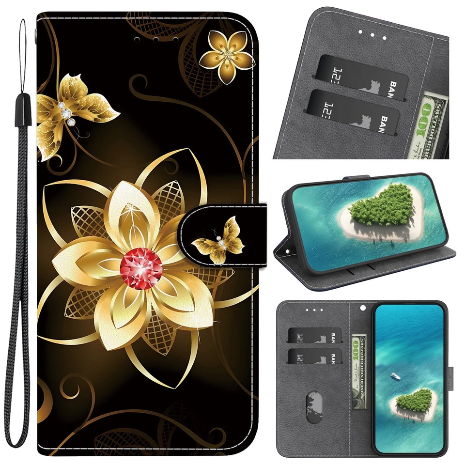 Magnetic Card Slot Flip Flower Leather Shockproof Phone Case For Various Covers - Image 1 of 4