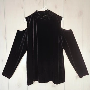 Top Susan Graver nero velluto finto collo spalle fredde 1x vacanza stravagante - Foto 1 di 16