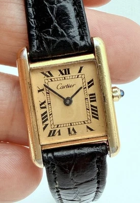 Must de Cartier Tank Vermeille 366001 Gold Roman Original Dial Ladies SWISS - Image 1 of 4