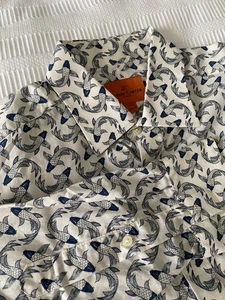Simon Carter Mens Cotton L/S Shirt Size 15.5 39 Koi Fish Cotton S/M Black White - Picture 1 of 6