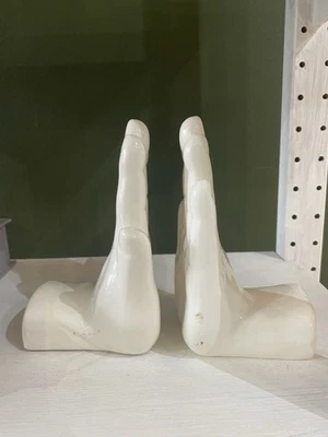 Rare Vintage White Ceramic Hand Bookends – Postmodern / Pop Art Sculptural Pair - Image 1 of 4