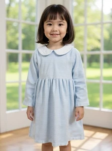 Jellybean blau & weiß gestreift Baumwolle Stretch Kleid Peter Pan Kragen Mädchen 3T - Bild 1 von 4