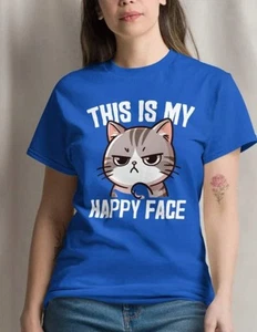 Grumpy Cat T-Shirt This Is My Happy Face Funny Animal Graphic Tee - Picture 1 of 124