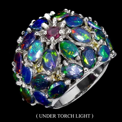 Anillo de plata de ley 925 ovalado ópalo negro 6x4 mm granate zafiro piedras preciosas joyería Foto 1 de 4