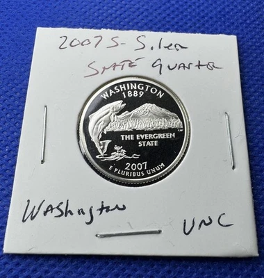 A 2007 S Washington 90% SILVER Deep Cameo "PROOF" State Quarter US Mint Coin UNC - Image 1 of 2