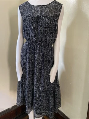 Nicole Miller Dress Black White Tiny Dot Ruffle Tiers Sleeveless Size 12 - Image 1 of 4