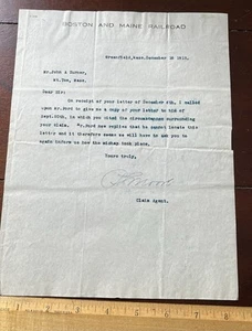 1913 Letterhead Boston and Maine Railroad, sent to John Turner Mt Tom MA - Picture 1 of 2