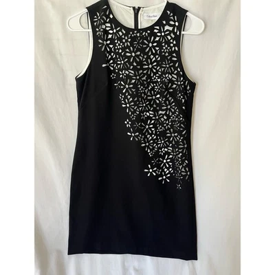 Calvin Klein Black Floral Laser Cut Sheath Dress 6 Petite Cocktail party wedding - Image 1 of 4