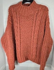 Maglione maglia cavo filo universale donna L pullover ruggine manica lunga - Foto 1 di 11