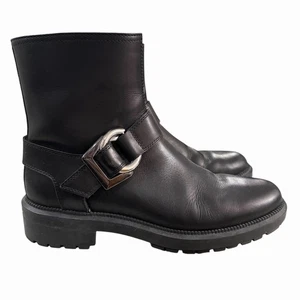 Aqua Damen 8,5 Lexie Moto schwarz Leder silberne Schnalle Stiefel hergestellt in Italien - Bild 1 von 8