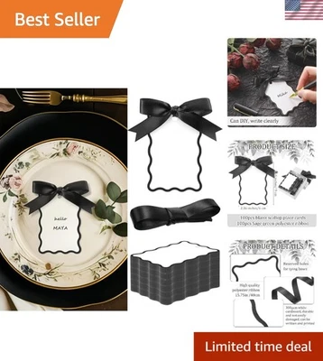 Tarjetas de lugar de boda cintas negras 200 piezas tarjetas de nombre de vieira para montaje de mesa Foto 1 de 4