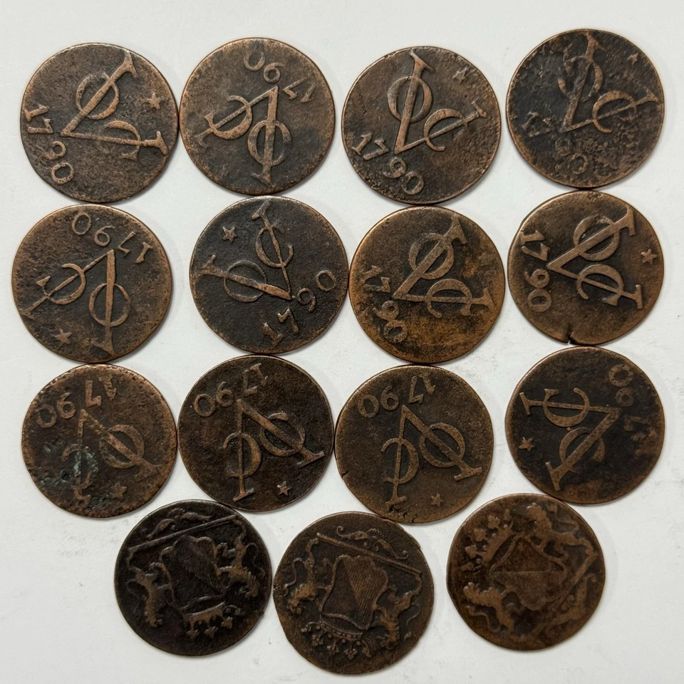 Moeda Duit Holandesa VOC 1790 Nova York Colonial Cobre - Lote de 15 - Imagem 1 de 4