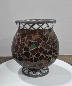 Home Interiors mosaic candle Holder Brown And White. GORGEOUS - Picture 1 of 6