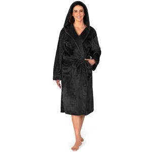 Womens Robe with Hood Fleece Plush Soft Long Hooded Robe Bathrobe for Spa Bath - Picture 1 of 50