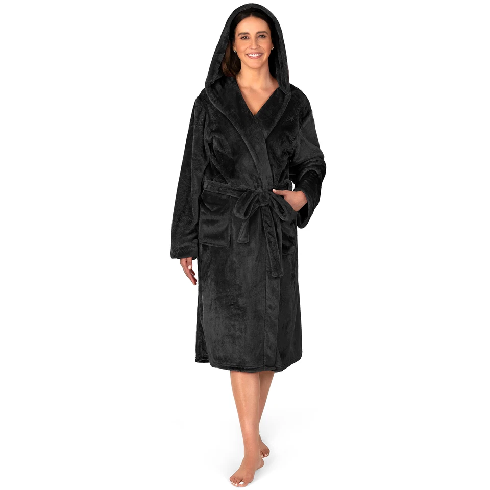 Womens Robe with Hood Fleece Plush Soft Long Hooded Robe Bathrobe for Spa Bath - Image 1 of 1