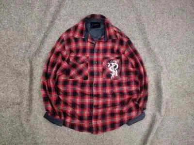Camisa de franela a cuadros roja negra de gran tamaño con diseño John Richmond Foto 1 de 4