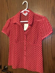Christopher & Bank Damen rot Flora Polyester Kurzarm Knopfleiste Shirt Oberteil - Bild 1 von 7