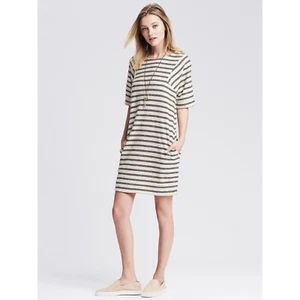 Banana Republic Striped Terry Knit Shift Dress Elbow Sleeve Comfy Petite Medium - Picture 1 of 12