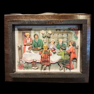 Biglietto di Natale Vintage Famiglia Vittoriano Cena Scena 3D Strati Carta 7,5x9 Incorniciato - Foto 1 di 6