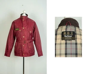 Men's Barbour International A7 Brass Belted Burgundy Biker Jacket Size L - Picture 1 of 12