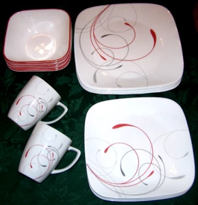 Pristine 19pc Set Of Corelle Square Splendor Dinner & Salad Plates/Bowls/Cups - Picture 1 of 2