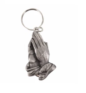 2 1/8TH PEWTER SERENITY PRAYING HANDS KEY CHAIN - Picture 1 of 1