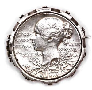 Drehbare/drehbare, Silber Münzbrosche, Queen Victoria Diamant Jubiläum 1837-97 - Bild 1 von 1