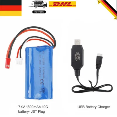 2S Akku 7.4V 1300mAh 15C JST Stecker mit USB Ladegerät für RC Auto Offroad-LKW - Bild 1 von 4