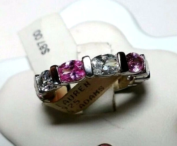 LAUREN G ADAMS STERLING SILVER RING BAND PINK CLEAR CZ SIZE 7 NWT NEW  - Image 1 of 1