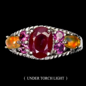 925 Sterling Silver Ring Oval Ruby 8x6mm Fire Opal Rhodolite Gemstone Jewelry 7 - Picture 1 of 10