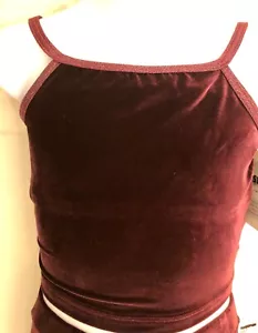 GK DANCE JAZZ TOP GIRLS MEDIUM WINE VELVET FOIL CRISSCROSS STRAPS CAMISOLE Sz CM - Picture 1 of 8