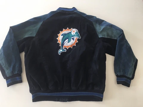 Vintage Miami Dolpins NFL suede, leather jacket, size XL Black & Green Cover