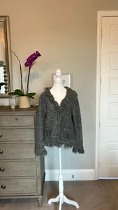 KIKIT | Gray Fringe Button Up Silkblend Cardigan | Large - Picture 1 of 16