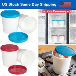 2PCS Ice Cream Containers Yogurt Sorbet Freezer Storage Tubs Reusable Container - Picture 1 of 16