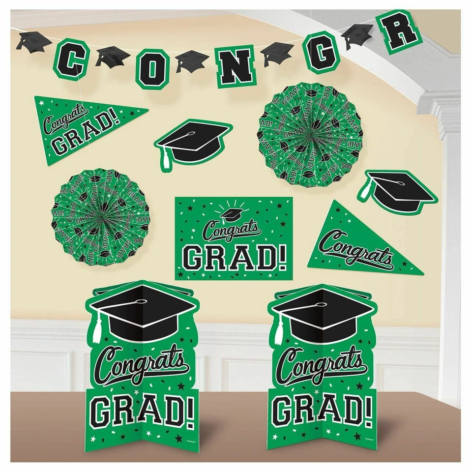 Green Congrats Grad 10 Pc Room Decorating Kit School Spirit Graduation - Image 1 of 1