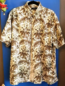 100% silk Hawaiian Shirt XL 'Axis LA'   cream/olive/sage Soft Vintage - Picture 1 of 3